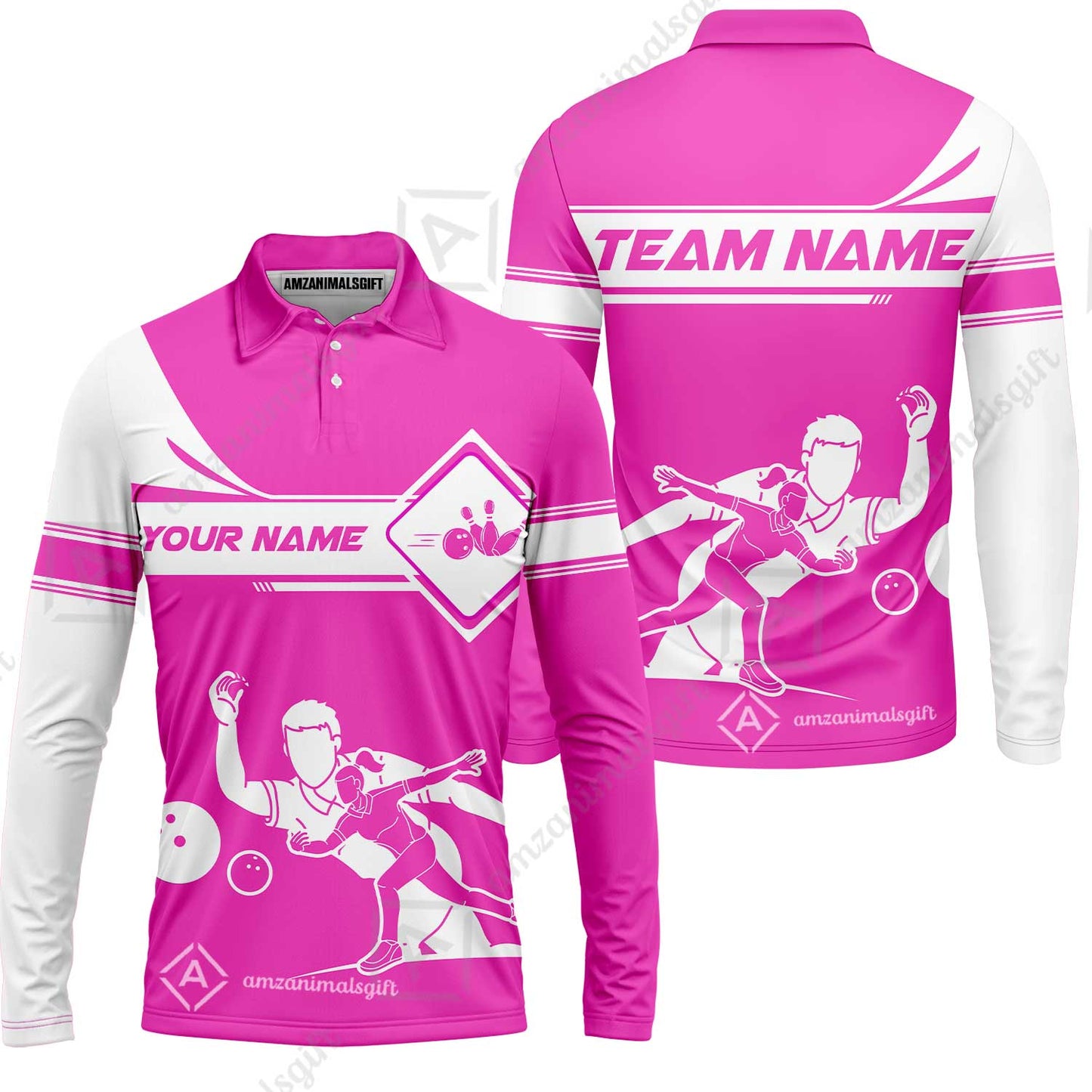 Customized Bowling Long Sleeve Polo Shirt, Men And Women Playing Bowling Ball Long Sleeve Polo Shirt, Personalized Bowling Uniform Multicolor For Bowlers