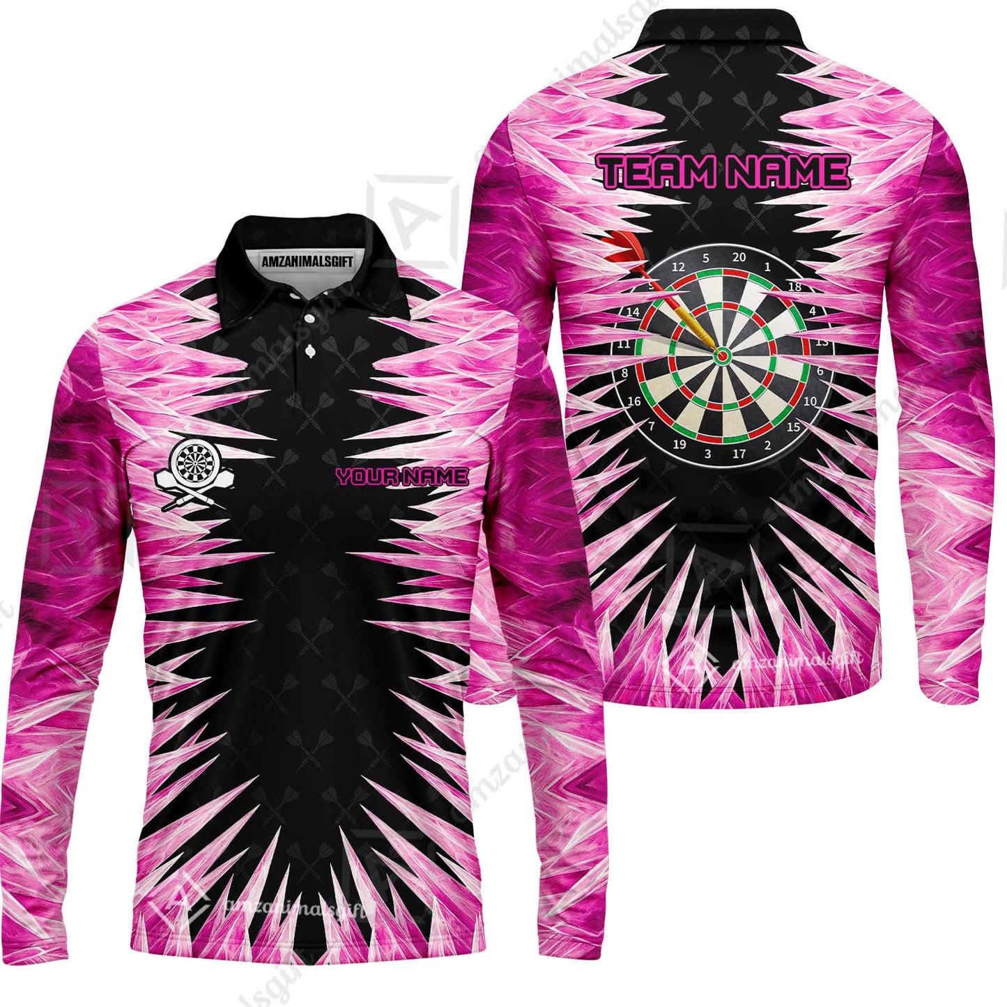 Customized Darts Long Sleeve Polo Shirt, Darts Dartboard Ice And Fire Multicolor Custom Darts Long Sleeve Polo Shirt Team Jersey For Darts Players