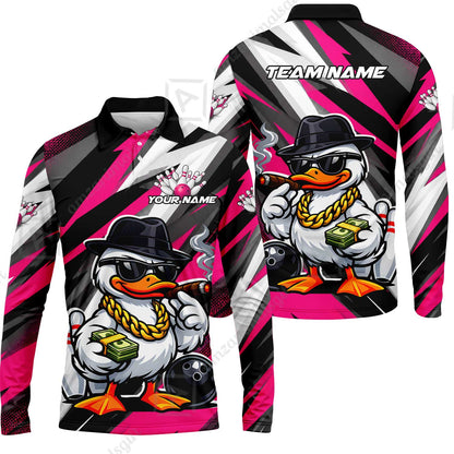 Custom Bowling Jersey Polo Shirt, Boss Hustle Duck Gangster Style, Custom Bowling Jersey Team Shirt For Players With Name and Team Name