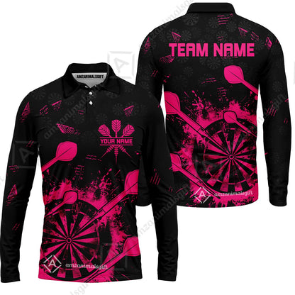 Customized Darts Long Sleeve Polo Shirt, Darts Grunge Dartboard Long Sleeve Polo Shirt Team Style Jersey for Darts Players