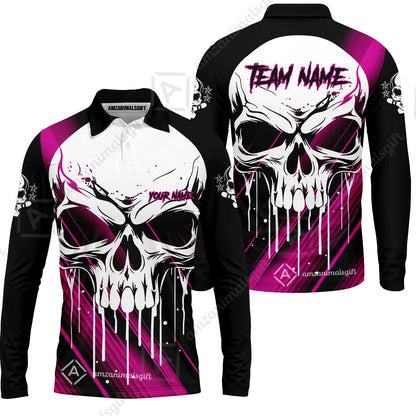 Customized Bowling Polo, Blue Skull Bowling Creepy Style Bowling jerseys Custom Name And Team Shirt