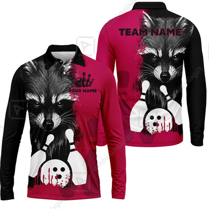 Custom Bowling Jersey Polo Shirt, Raccoon Bowling, Custom Bowling Jersey Team Shirt For Players With Name & Team Name