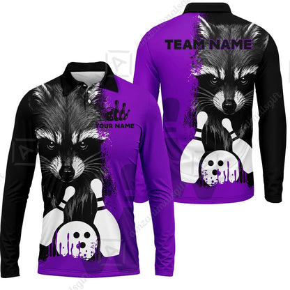 Custom Bowling Jersey Polo Shirt, Raccoon Bowling, Custom Bowling Jersey Team Shirt For Players With Name & Team Name