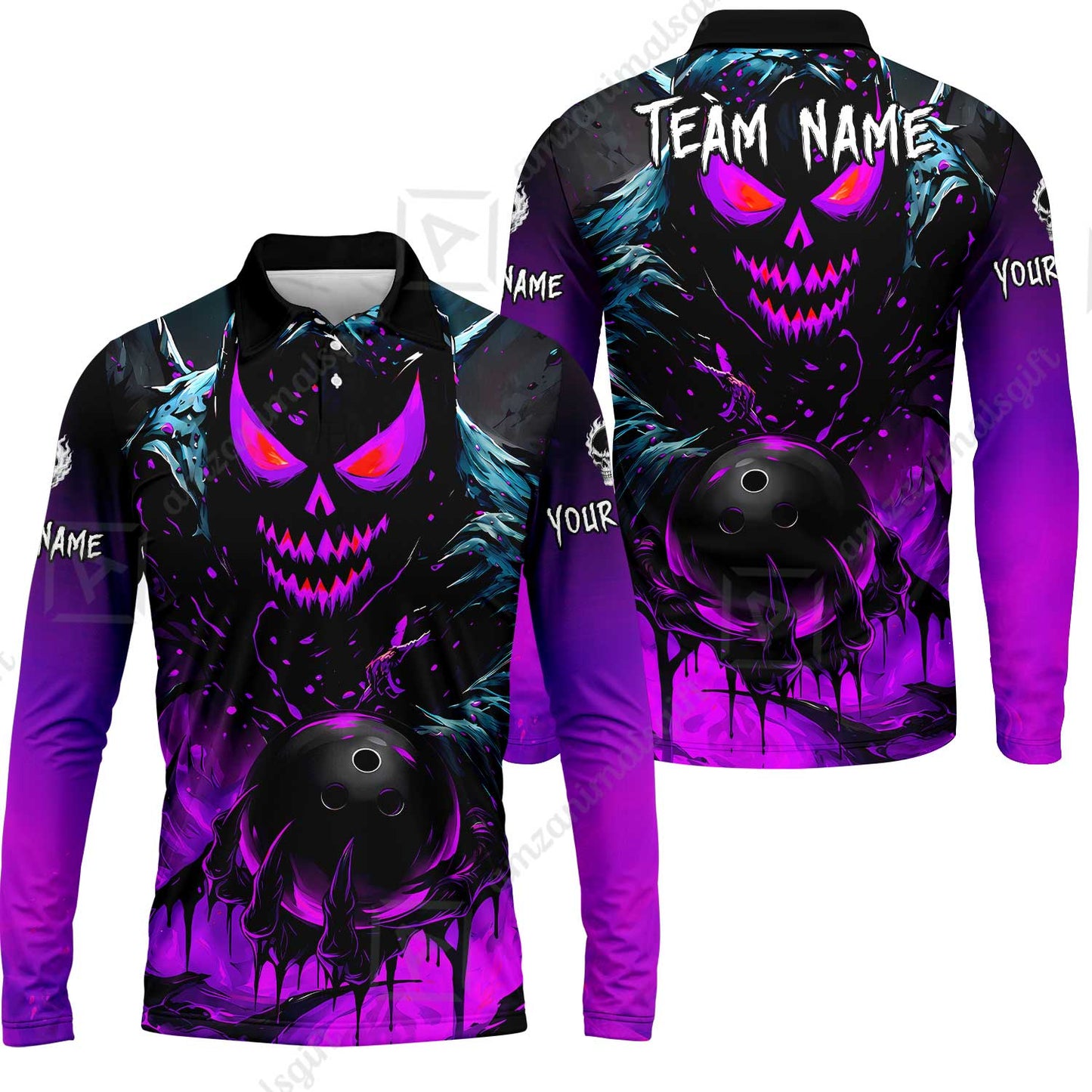 Custom Bowling Jersey Polo Shirt, Hellfire Strike, Custom Bowling Jersey Team Shirt For Players With Name & Team Name