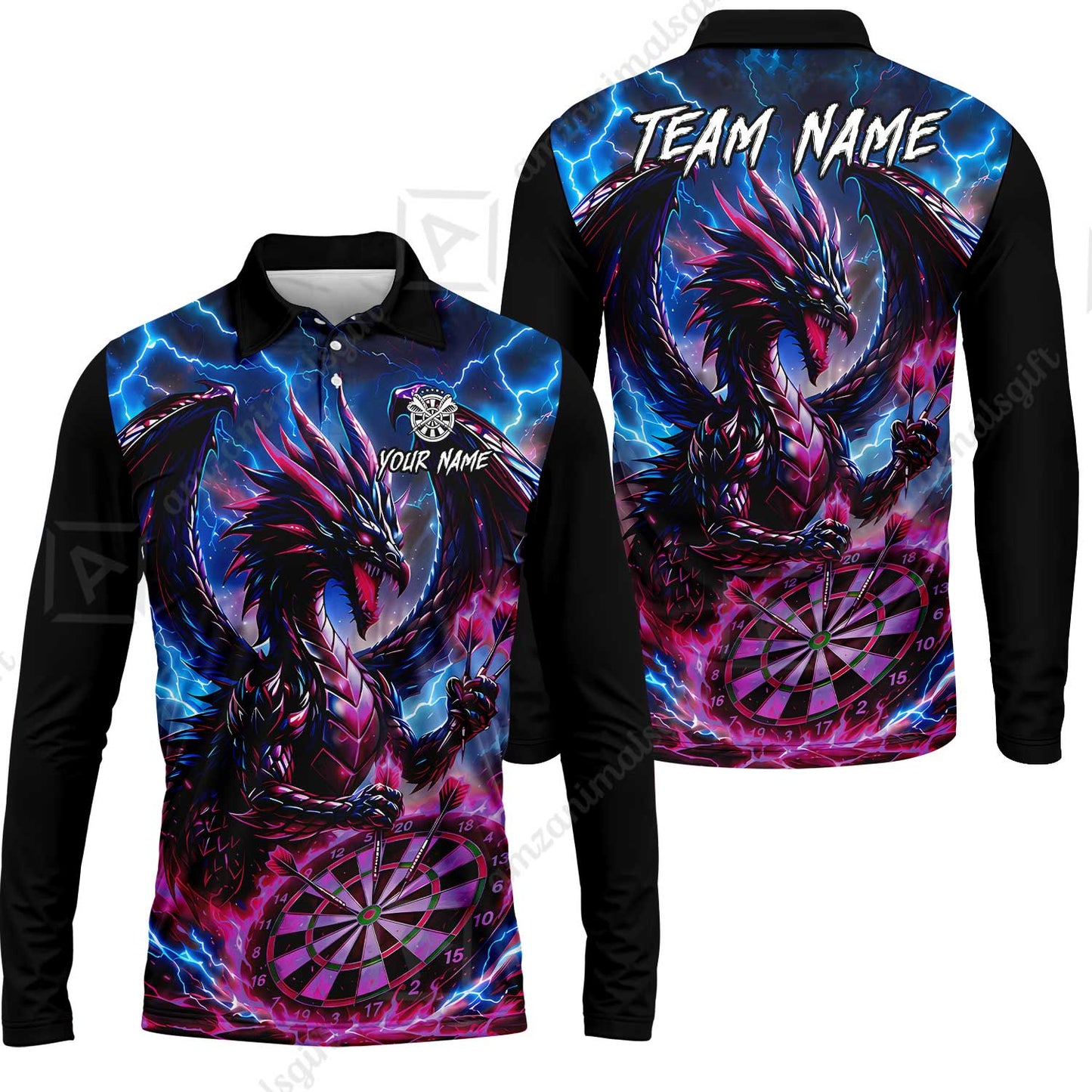 Custom Darts Jersey Polo Shirt, Dragon Fire Darts, Custom Dart Jersey Team Shirt For Players With Name & Team Name