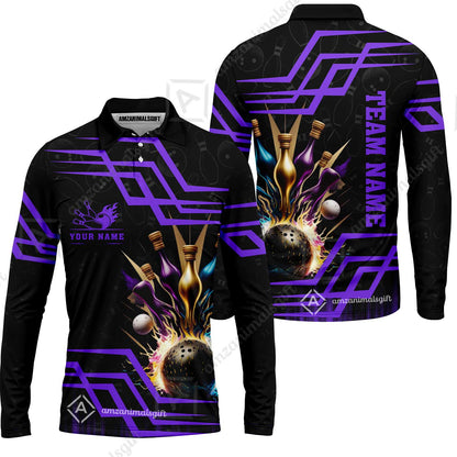 Customized Bowling Unisex Polo, Bowling And Pins Royal Multicolor Option Customized Name And Team Name For Bowling Team
