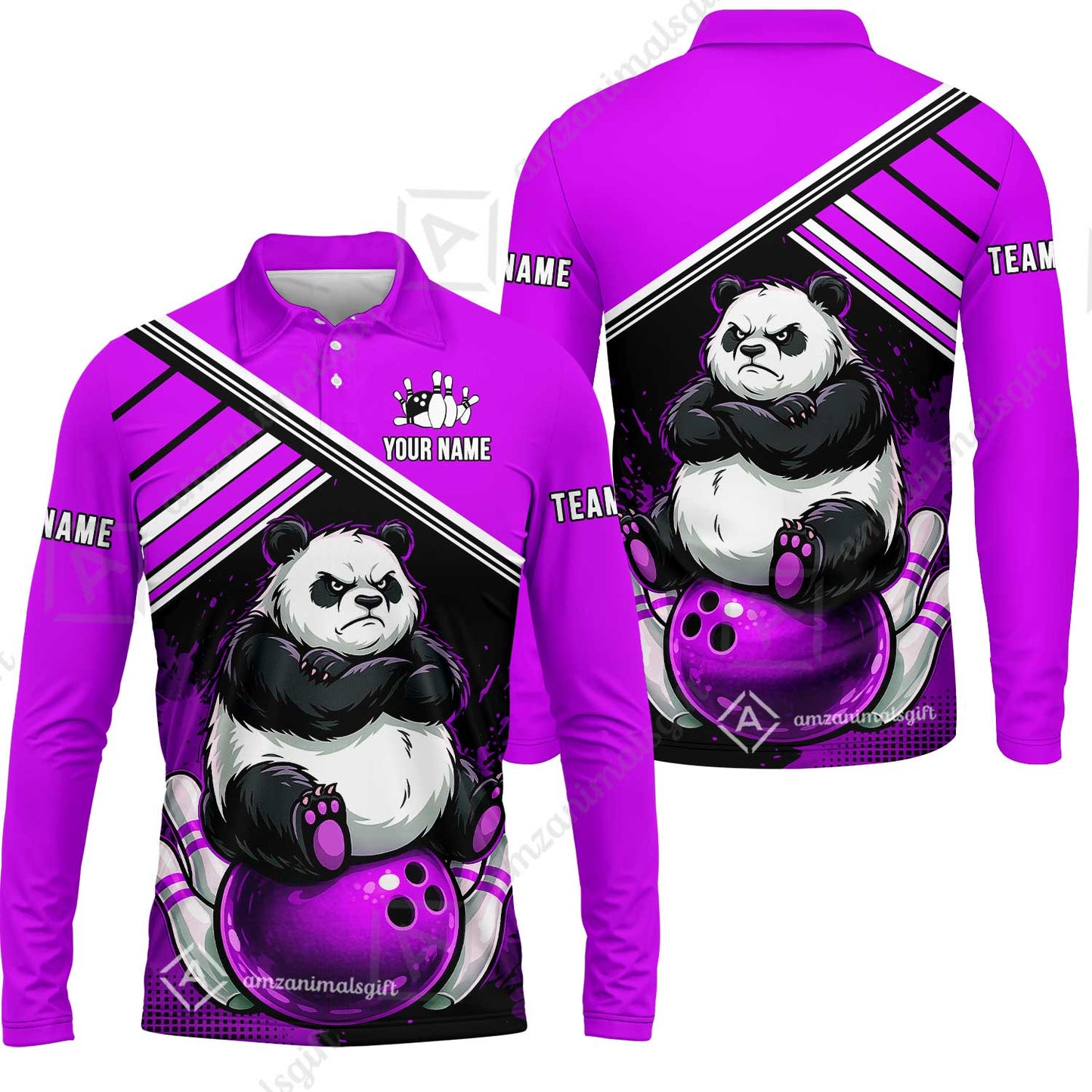 Custom Bowling Jersey Polo Shirt, Panda Mascot Bowling Custom Bowling Jersey Team Shirt For Players With Name & Team Name