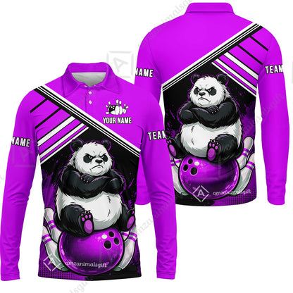 Custom Bowling Jersey Polo Shirt, Panda Mascot Bowling Custom Bowling Jersey Team Shirt For Players With Name & Team Name