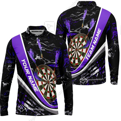 Customized Darts Long Sleeve Polo Shirt, Darts Flaming Magma Multicolor Custom Dart Long Sleeve Polo Shirt Team Jersey For Darts Player
