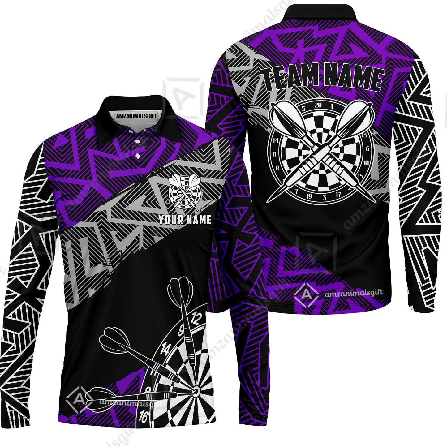 Custom Zig-Zag Pattern Darts Quarter-Zip Polo Shirts,  Custom Darts Team Jerseys Uniform, Personalized Name And Team Name