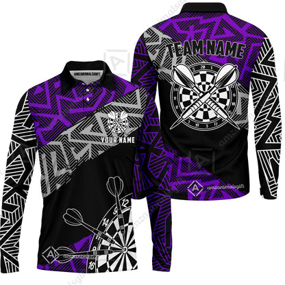 Custom Zig-Zag Pattern Darts Quarter-Zip Polo Shirts,  Custom Darts Team Jerseys Uniform, Personalized Name And Team Name