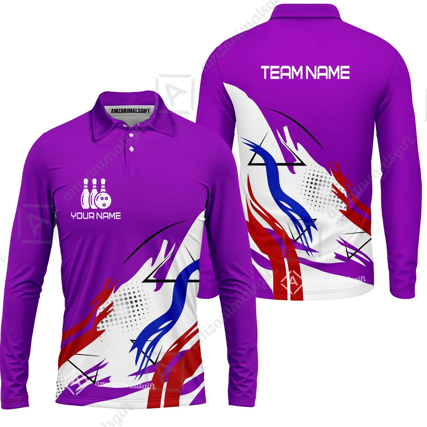 Customize Name, Team Name Bowling Jersey, Bowling Team Jersey Multicolor Polo Quarter-Zip Shirts, Custom Bowling Uniforms Jerseys