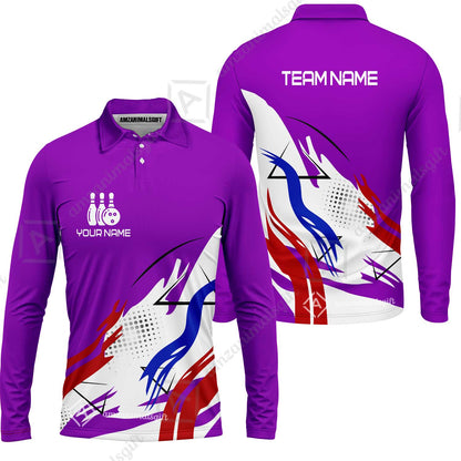 Customize Name, Team Name Bowling Jersey, Bowling Team Jersey Multicolor Polo Quarter-Zip Shirts, Custom Bowling Uniforms Jerseys