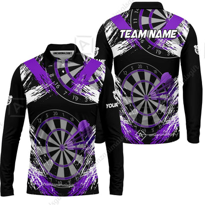 Customized Darts Long Sleeve Polo Shirt, Darts Tournament Grunge Style Multicolor Custom Dart Long Sleeve Polo Shirt Team Jersey For Darts Player