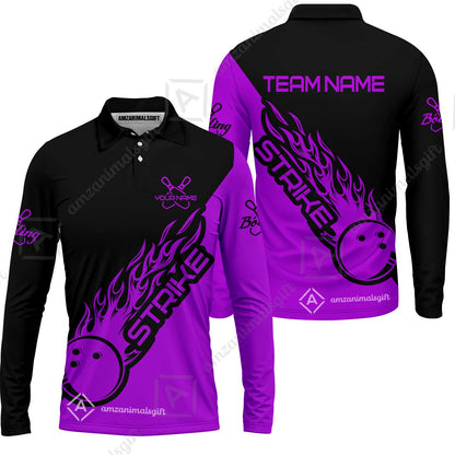 Customized Bowling Team Shirt, Bowling Strike Black And Purple Uniform Shirt, Perfect outfit For Bowlers, Bowling Team