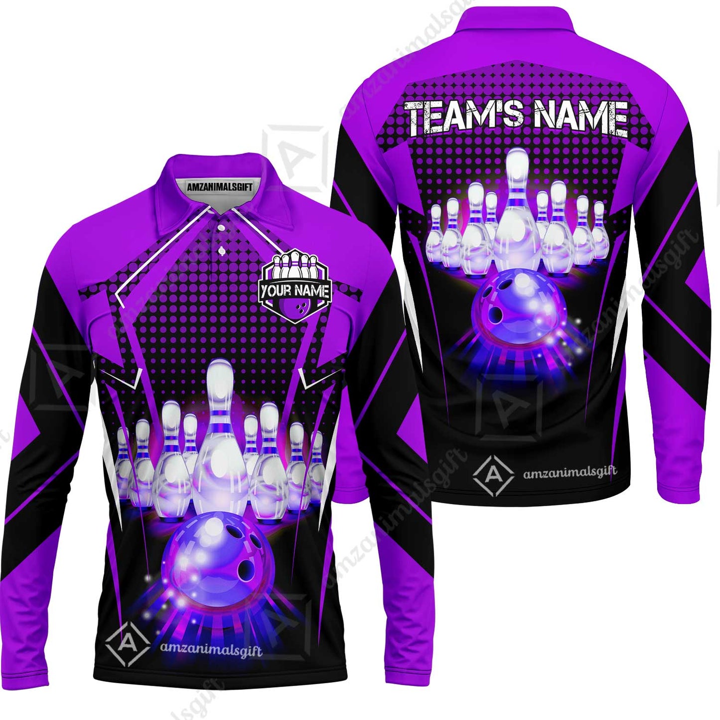 Custom Bowling Team Jerseys Polo Shirts, Bowling uniforms Ball & Pins Multicolor Jersey For Tournament Team Men Women Bowlers