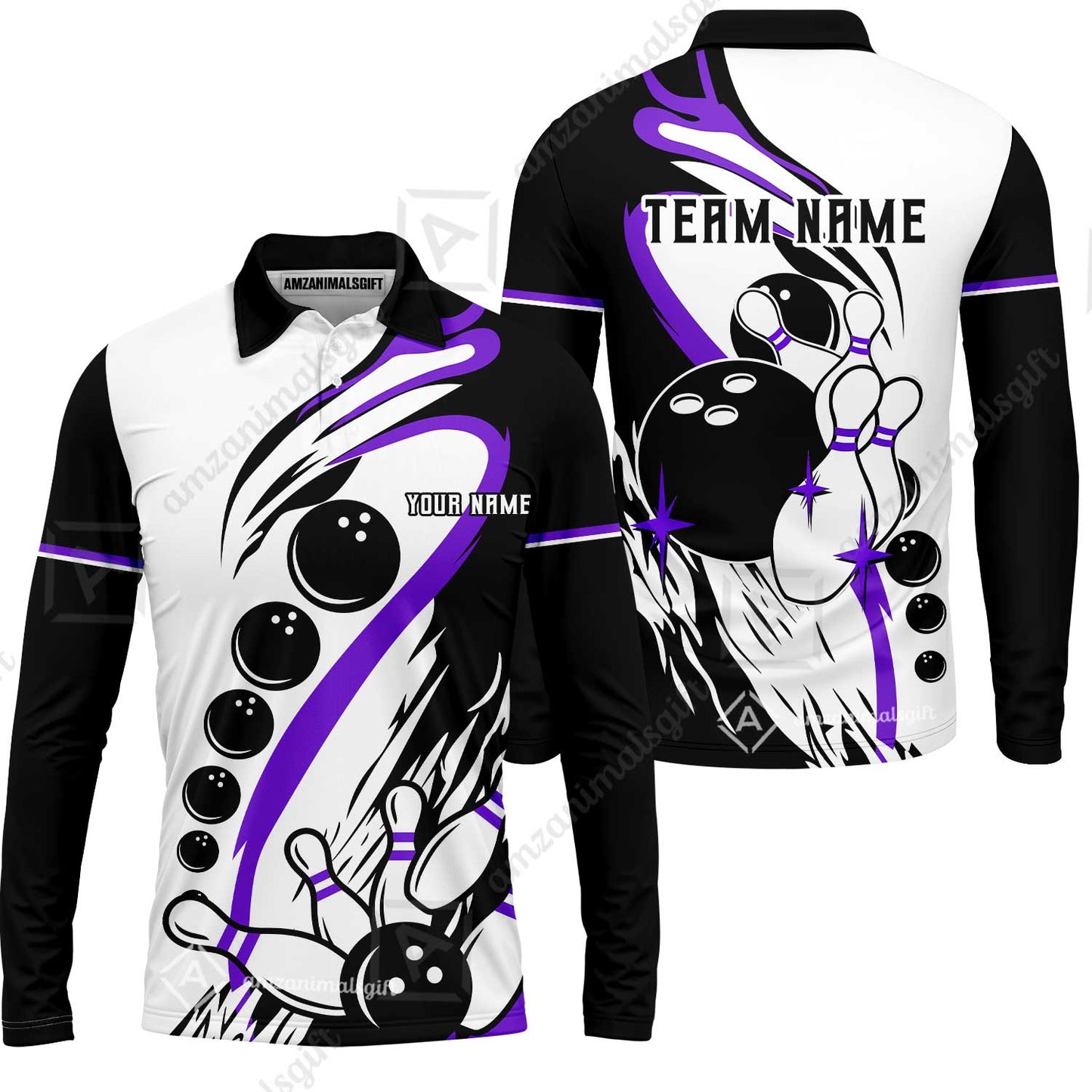 Custom Purple Turquoise Retro Bowling League Jersey, Custom Bowling Team Jerseys Polo Shirts, Custom Bowling Uniforms Jerseys