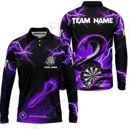 Customized Darts Long Sleeve Polo Shirt, Darts Thunder Lightning Custom Cobra Snake Men Dart Multicolor Jersey For Darts Player