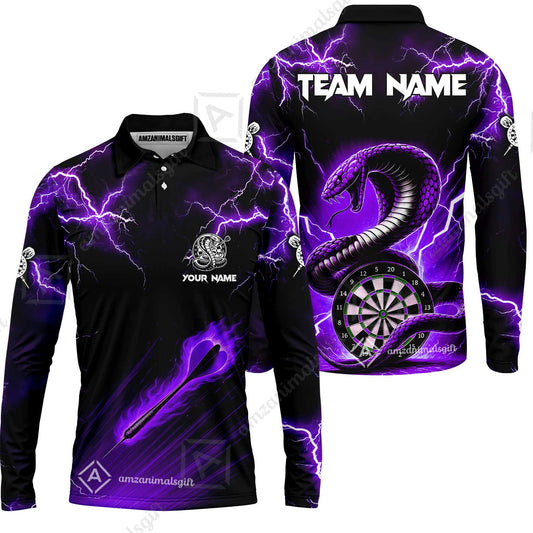 Customized Darts Long Sleeve Polo Shirt, Darts Thunder Lightning Custom Cobra Snake Men Dart Multicolor Jersey For Darts Player