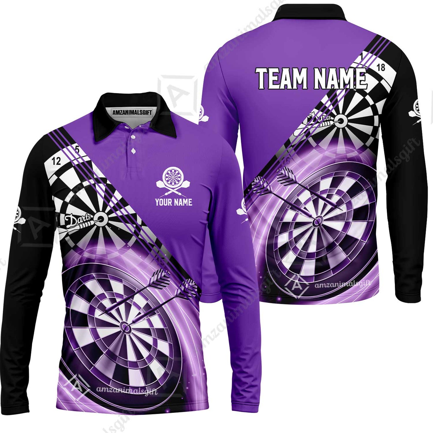 Custom Tailored Darts Team Jersey Polo Quarter-Zip Shirts, Customized Name Team Name Darts Team Jerseys Uniform