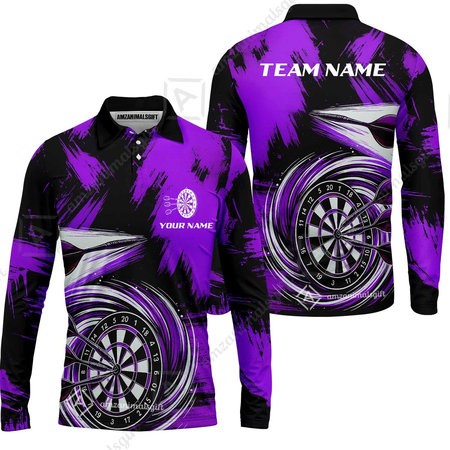 Customized Darts Long Sleeve Polo Shirt, Darts Colorful Wave Custom Name Team Name Long Sleeve Polo Shirt  Jersey For Darts Player