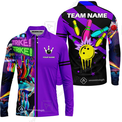 Custom Bowling Team Jersey Neon Bowling Strike Polo Shirts, Bowling Team Uniforms, Personalized Name And Team Name