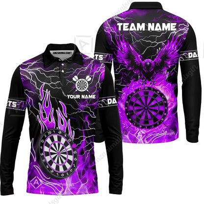 Custom Darts Team Jersey, Dartboard Fire Flame Custom Eagle Darts Jersey Polo Quarter-Zip Shirts, Custom Name And Team Name Darts Uniforms Jersey