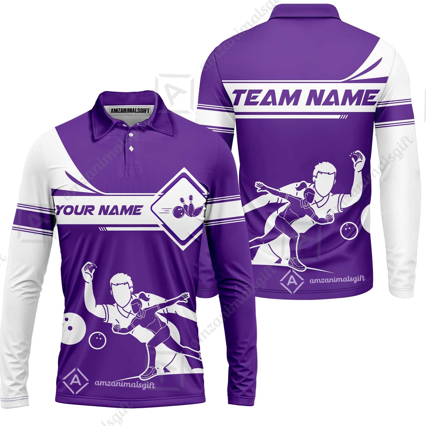 Customized Bowling Long Sleeve Polo Shirt, Men And Women Playing Bowling Ball Long Sleeve Polo Shirt, Personalized Bowling Uniform Multicolor For Bowlers