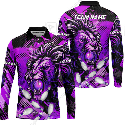 Custom Bowling Team Jerseys Shirts, Bowling uniforms Ball & Pins Lion Pattern Personalized Name And Team Name