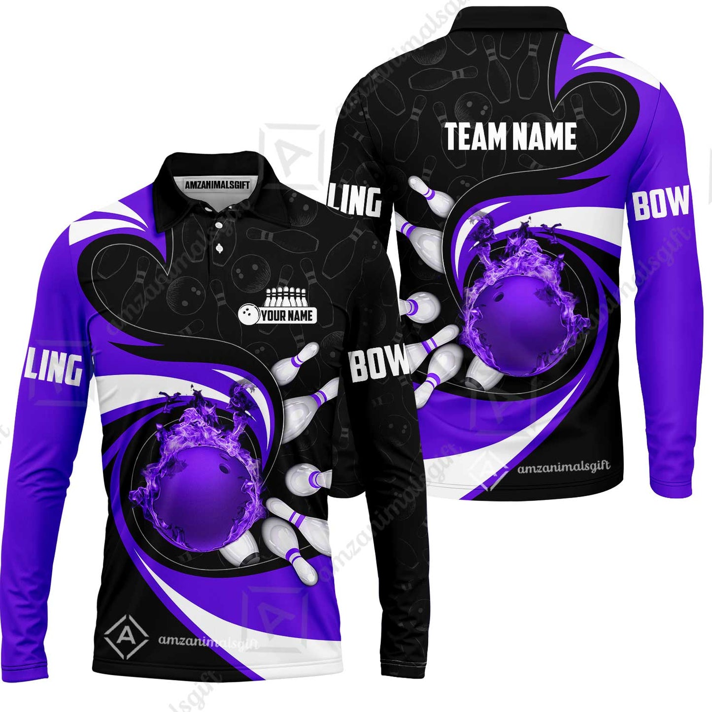 Customized Bowling Jersey Shirt, Bowling Ball And Pins Vortex Pattern Multicolor Customized Name And Team Name For Bowling Team