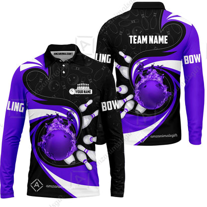 Customized Bowling Jersey Shirt, Bowling Ball And Pins Vortex Pattern Multicolor Customized Name And Team Name For Bowling Team