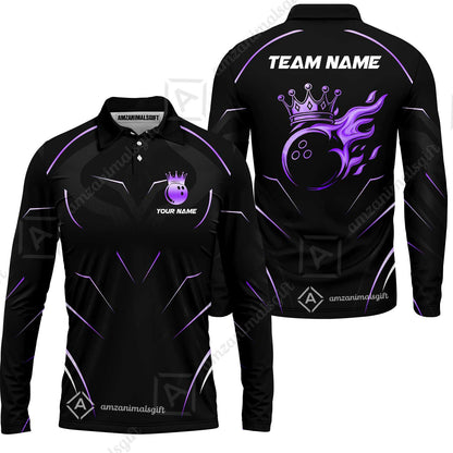 Customized Bowling Long Sleeve Polo Shirt, Custom Crown Bowling Multicolor Team Style Uniform Jersey for Bowlers