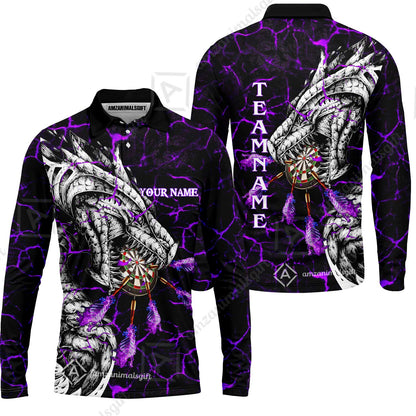 Customized Magma Dragon Darts Long Sleeve Polo Shirt, Custom Darts For Team Long Sleeve Polo Shirt For Men, Perfect Gift For Darts Lovers, Darts Players