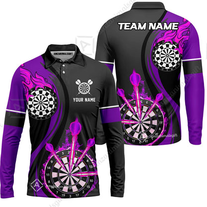 Custom Tailored Fire Flames Darts Team Jersey Polo Quarter-Zip Shirts, Customized Name Team Name Darts Team Jerseys Uniform