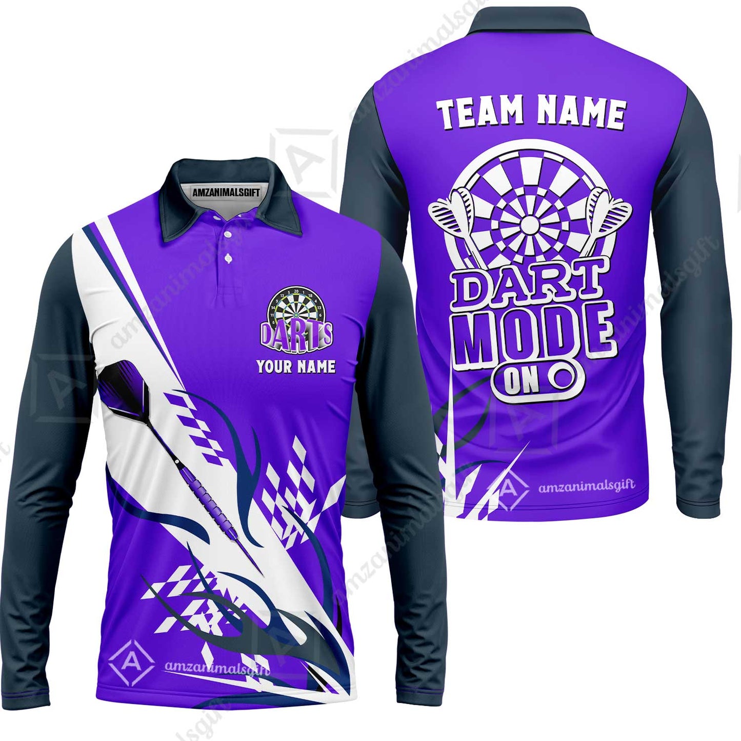 Custom Darts Mode On Multi-Color Team Jersey Polo Quarter-Zip Shirts, Customized Name Team Name Darts Team Jerseys Uniform
