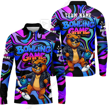 Custom Bowling Jersey Polo Shirt, Trippy Swirl Rocker Bear Graffiti Style, Custom Bowling Jersey Team Shirt For Players With Name & Team Name
