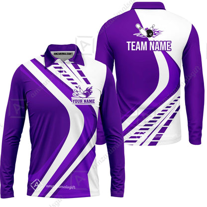 Customize Your Name, Team Name Bowling Jersey, Bowling Team Jersey Multicolor Polo Quarter-Zip Shirts, Custom Bowling Uniforms Jerseys