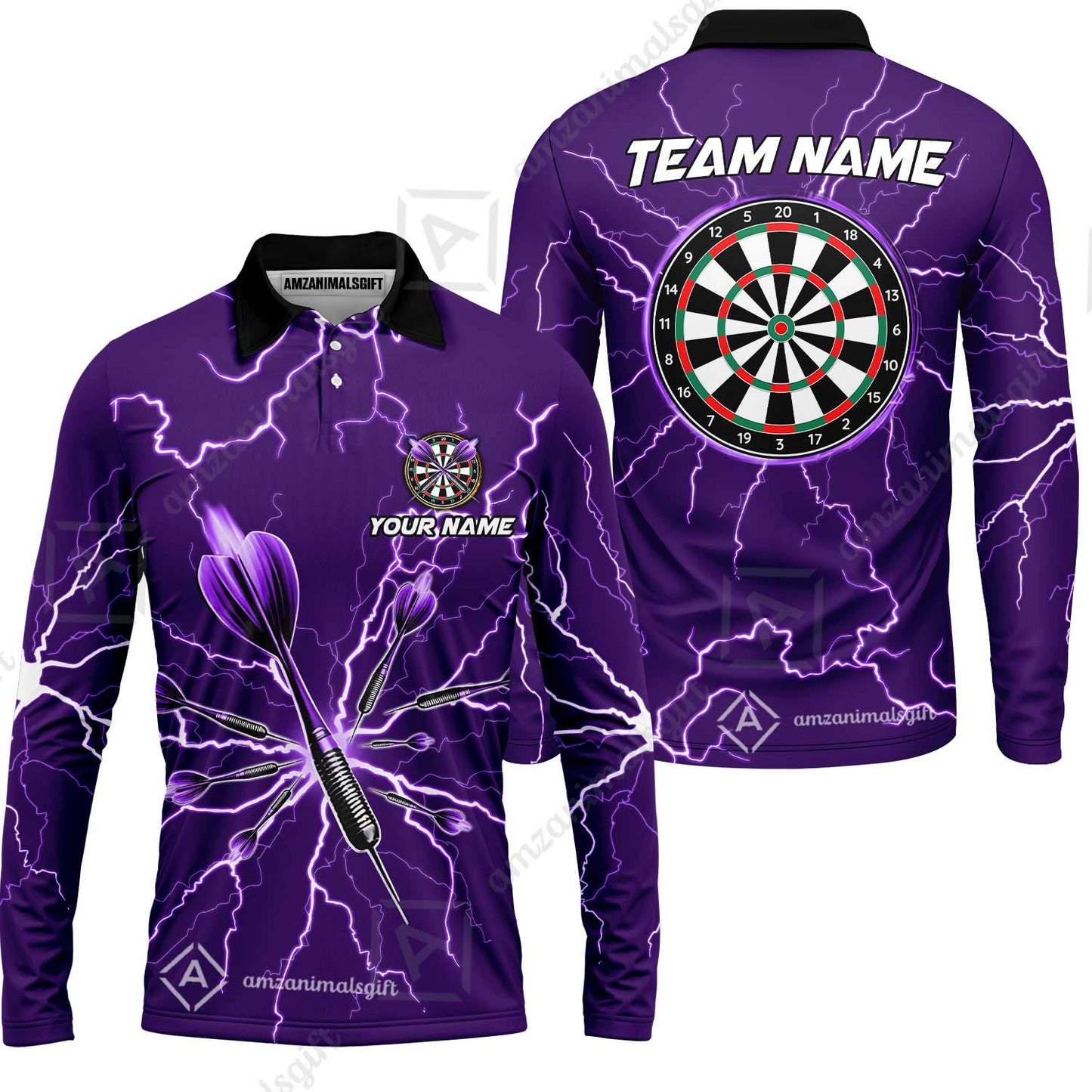 Custom Thunder Lightning Darts Quarter Men Polo Team Shirts,  Custom Darts Team Jerseys Uniform, Personalized Name And Team Name