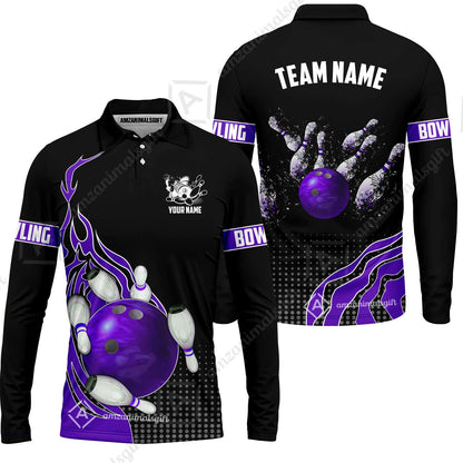 Customized Bowling Unisex Polo Shirt, Bowling And Breaking Pins Multicolor Option Customized Name And Team Name Polo Jerseys Shirts