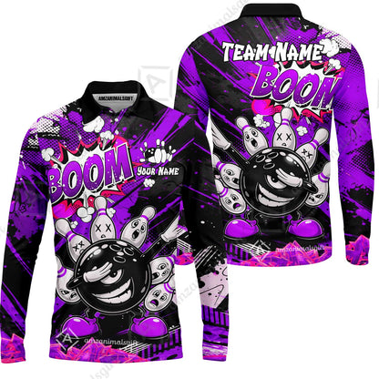 Customized Bowling Unisex Polo Shirt, Boom Bowling Angry Ball Screaming Pins, Personalized Name And Team Name For Bowlers