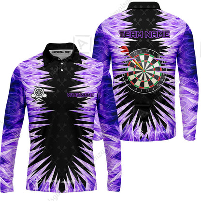 Customized Darts Long Sleeve Polo Shirt, Darts Dartboard Ice And Fire Multicolor Custom Darts Long Sleeve Polo Shirt Team Jersey For Darts Players