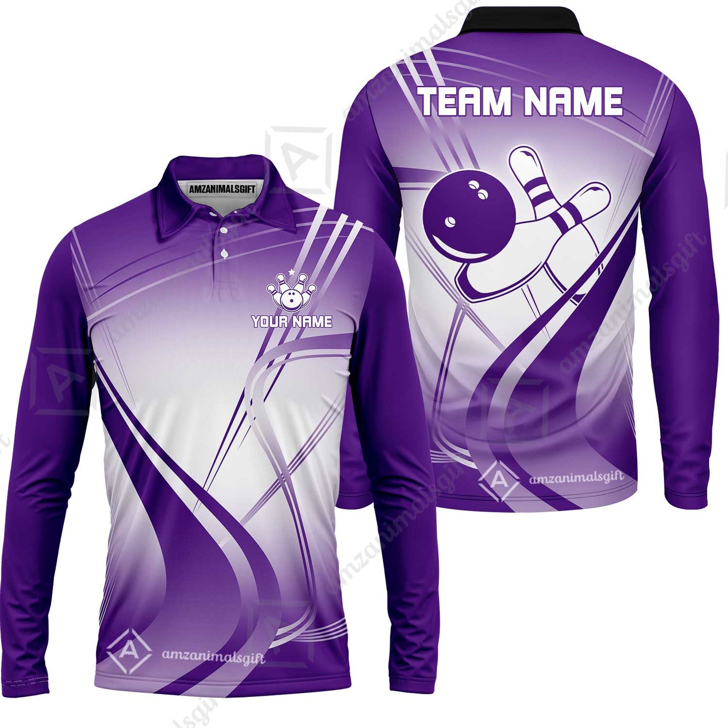 Customized Bowling Long Sleeve Polo Shirt, Custom Bowling Long Sleeve Polo Uniform, Multicolor Team Style Jersey for Bowlers