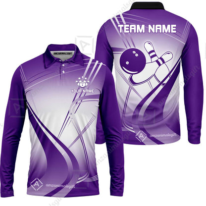 Customized Bowling Long Sleeve Polo Shirt, Custom Bowling Long Sleeve Polo Uniform, Multicolor Team Style Jersey for Bowlers