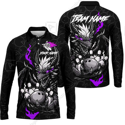 Custom Badass Dragon Bowling Jersey Polo Shirt, Custom Badass Dragon Bowling Team Shirt For Players With Name & Team Name