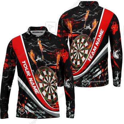 Customized Darts Long Sleeve Polo Shirt, Darts Flaming Magma Multicolor Custom Dart Long Sleeve Polo Shirt Team Jersey For Darts Player
