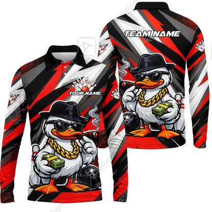 Custom Bowling Jersey Polo Shirt, Boss Hustle Duck Gangster Style, Custom Bowling Jersey Team Shirt For Players With Name and Team Name