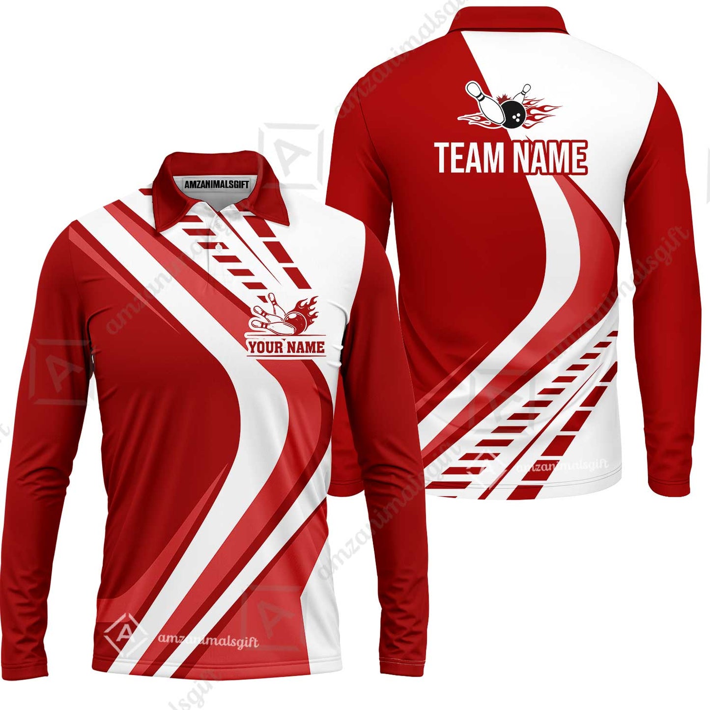Customize Your Name, Team Name Bowling Jersey, Bowling Team Jersey Multicolor Polo Quarter-Zip Shirts, Custom Bowling Uniforms Jerseys