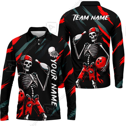 Customized Bowling Shirt, Bad Boy Skeleton Bowler, Personalized Polo Shirt For Players With Name & Team Name