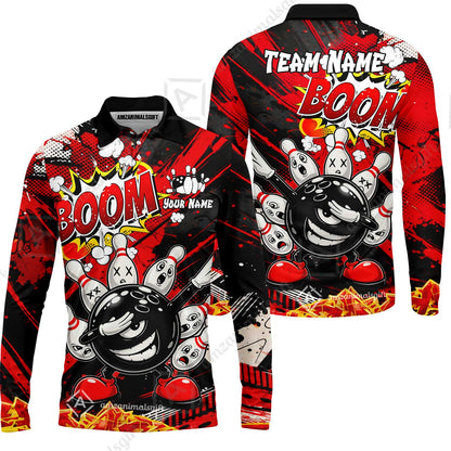 Customized Bowling Unisex Polo Shirt, Boom Bowling Angry Ball Screaming Pins, Personalized Name And Team Name For Bowlers