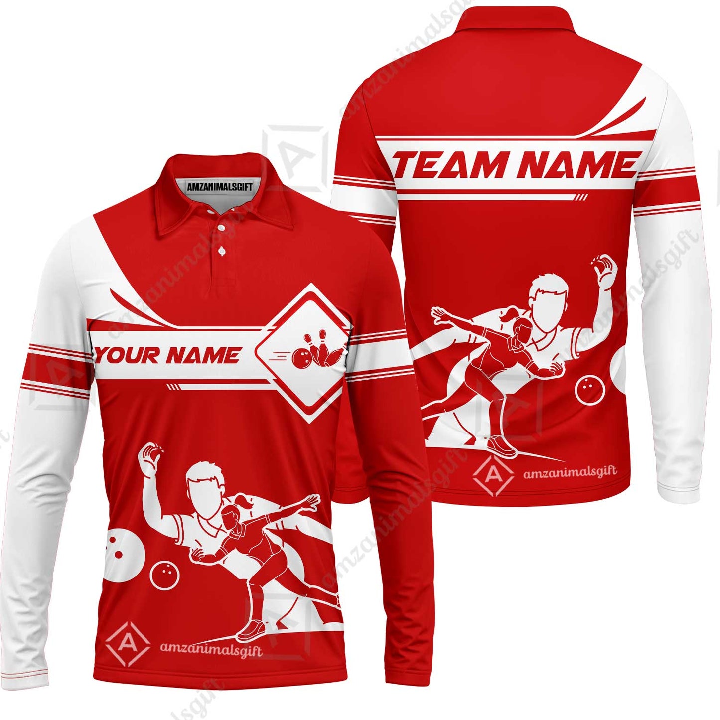 Customized Bowling Long Sleeve Polo Shirt, Men And Women Playing Bowling Ball Long Sleeve Polo Shirt, Personalized Bowling Uniform Multicolor For Bowlers